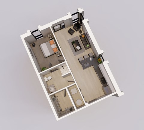 an overhead view of an apartment floor plan